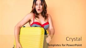  Presentation with suitcase - Slide deck having young-beautiful-caucasian-woman-wearing background and a yellow colored foreground
