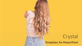  Presentation with hair care - PPT theme with young-beautiful-caucasian-woman background and a yellow colored foreground