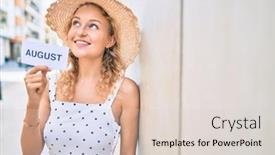  Presentation with august - Presentation theme with young-beautiful-caucasian-woman background and a lemonade colored foreground