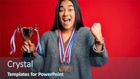  Presentation with champion - Colorful presentation enhanced with young-beautiful-champion-asian-woman backdrop and a ocean colored foreground