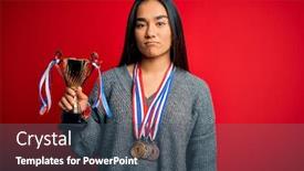  Presentation with champion - Audience pleasing PPT layouts consisting of young-beautiful-champion-asian-woman backdrop and a ocean colored foreground