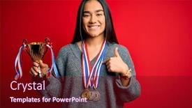  Presentation with champion - Colorful PPT theme enhanced with young-beautiful-champion-asian-woman backdrop and a tawny brown colored foreground