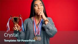  Presentation with champion - Amazing PPT theme having young-beautiful-champion-asian-woman backdrop and a ocean colored foreground