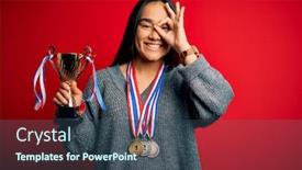  Presentation with champion - Audience pleasing slide set consisting of young-beautiful-champion-asian-woman backdrop and a ocean colored foreground