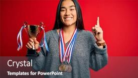  Presentation with champion - Colorful PPT theme enhanced with young-beautiful-champion-asian-woman backdrop and a ocean colored foreground