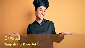  Presentation with comparison - Amazing PPT layouts having young-beautiful-chef-woman-wearing backdrop and a red colored foreground