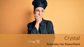  Presentation with chef - Beautiful slides featuring young-beautiful-chef-woman-wearing backdrop and a gold colored foreground