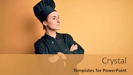  Presentation with chef - Slide deck having young-beautiful-chef-woman-wearing background and a yellow colored foreground