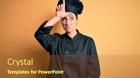  Presentation with chef - Audience pleasing PPT layouts consisting of young-beautiful-chef-woman-wearing backdrop and a tawny brown colored foreground