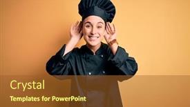  Presentation with chef - Cool new presentation design with young-beautiful-chef-woman-wearing backdrop and a tawny brown colored foreground