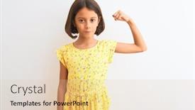  Presentation with standing strong - Cool new PPT layouts with strong person showing arm muscle backdrop and a lemonade colored foreground