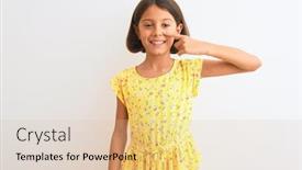  Presentation with nose - Cool new theme with young beautiful child girl wearing yellow floral dress standing over isolated white background pointing with hand finger to face and nose smiling cheerful beauty concept backdrop and a lemonade colored foreground