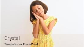  Presentation with floral - PPT theme consisting of young beautiful child girl wearing yellow floral dress standing over isolated white background sleeping tired dreaming and posing with hands together while smiling with closed eyes background and a lemonade colored foreground