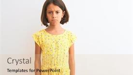  Presentation with young child brain development - Presentation design with young beautiful child girl wearing yellow floral dress standing over isolated white background skeptic and nervous frowning upset because of problem negative person background and a lemonade colored foreground