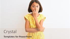  Presentation with child anxiety - Colorful presentation theme enhanced with young beautiful child girl wearing yellow floral dress standing over isolated white background looking stressed and nervous with hands on mouth biting nails anxiety problem backdrop and a lemonade colored foreground