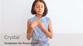  Presentation with blue eyes - Slide set having young-beautiful-child-girl-wearing background and a mint green colored foreground