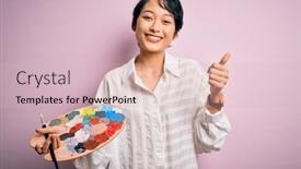  Presentation with artist - Beautiful slides featuring young-beautiful-chinese-artist-woman backdrop and a soft green colored foreground