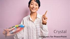  Presentation with artist - Audience pleasing presentation design consisting of young-beautiful-chinese-artist-woman backdrop and a lemonade colored foreground