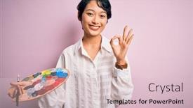  Presentation with artist - Beautiful slide set featuring young-beautiful-chinese-artist-woman backdrop and a lemonade colored foreground
