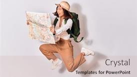  Presentation with city map - Theme featuring young-beautiful-chinese-backpacker-girl background and a coral colored foreground