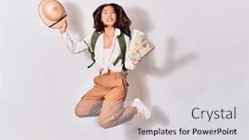  Presentation with city map - Colorful slide set enhanced with young-beautiful-chinese-backpacker-girl backdrop and a light gray colored foreground