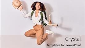  Presentation with beautiful tibet scenery in china - Presentation theme having young-beautiful-chinese-backpacker-girl background and a coral colored foreground