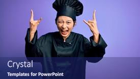 Presentation with rock music - Slide deck enhanced with young-beautiful-chinese-chef-woman background and a navy blue colored foreground