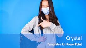  Presentation with happy young student girl holding - Audience pleasing slide set consisting of young-beautiful-chinese-girl-holding backdrop and a teal colored foreground