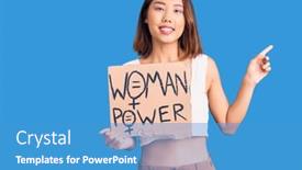  Presentation with girl power - PPT theme consisting of young-beautiful-chinese-girl-holding background and a teal colored foreground