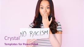  Presentation with racism - Cool new slide deck with young-beautiful-chinese-girl-holding backdrop and a pink colored foreground