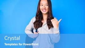  Presentation with happy young student girl holding - Cool new PPT theme with young-beautiful-chinese-girl-holding backdrop and a teal colored foreground