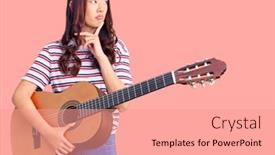  Presentation with classical guitar - Colorful presentation design enhanced with young-beautiful-chinese-girl-playing backdrop and a coral colored foreground