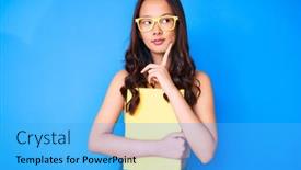  Presentation with book glasses - Colorful slide set enhanced with young-beautiful-chinese-girl-wearing backdrop and a light blue colored foreground
