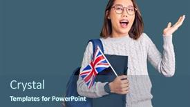  Presentation with happy young student girl holding - Audience pleasing presentation theme consisting of young-beautiful-chinese-girl-wearing backdrop and a ocean colored foreground