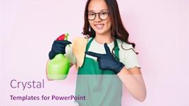  Presentation with sprayer - Audience pleasing PPT theme consisting of young-beautiful-chinese-girl-wearing backdrop and a sky blue colored foreground