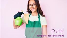  Presentation with sprayer - Cool new presentation theme with young-beautiful-chinese-girl-wearing backdrop and a pink colored foreground