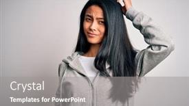  Presentation with sporty - PPT theme with young-beautiful-chinese-sporty-woman background and a gray colored foreground