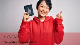  Presentation with passport - Cool new presentation design with young-beautiful-chinese-tourist-woman backdrop and a red colored foreground