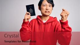  Presentation with canada - PPT layouts enhanced with young-beautiful-chinese-tourist-woman background and a crimson colored foreground