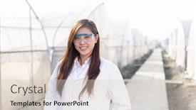  Presentation with agronomist - Slides featuring young beautiful chinese woman agronomist working in green house background and a lemonade colored foreground