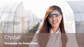  Presentation with agronomist - Presentation theme featuring young beautiful chinese woman agronomist working in green house background and a violet colored foreground