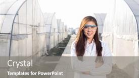 Presentation with agronomist - Theme featuring young beautiful chinese woman agronomist working in green house background and a gray colored foreground