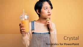  Presentation with healthy juice - Theme with young-beautiful-chinese-woman-drinking background and a coral colored foreground