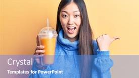  Presentation with drinking glass - PPT theme featuring young-beautiful-chinese-woman-drinking background and a teal colored foreground