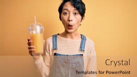  Presentation with healthy juice - Beautiful theme featuring young-beautiful-chinese-woman-drinking backdrop and a coral colored foreground