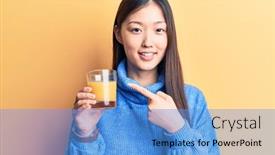  Presentation with drinking glass - Audience pleasing slide set consisting of young-beautiful-chinese-woman-drinking backdrop and a teal colored foreground