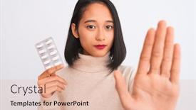 Presentation with beautiful tibet scenery in china - Presentation design enhanced with young beautiful chinese woman holding pills standing over isolated white background with open hand doing stop sign with serious and confident expression defense gesture background and a lemonade colored foreground
