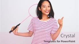  Presentation with badminton - Presentation design with young-beautiful-chinese-woman-holding background and a lemonade colored foreground