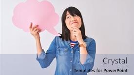  Presentation with chinese - Presentation design consisting of young-beautiful-chinese-woman-holding background and a teal colored foreground