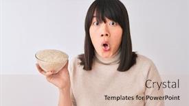  Presentation with chinese - Colorful presentation design enhanced with young-beautiful-chinese-woman-holding backdrop and a soft green colored foreground